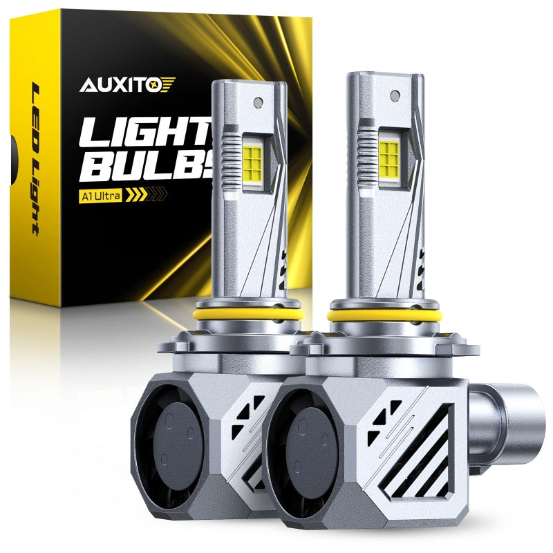 مصابيح AUXITO 9005 HB3 48000 لومن 1000 أكثر سطوعًا 6500 كلفن ضوء أبيض بارد مع مروحة مصباح DRL للقيادة النهارية مصباح LED للضباب عمر 30 عامًا بدون وميض